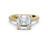 Yellow gold Asscher Solitaire Pave Diamond Engagement Ring with Prong Setting_35
