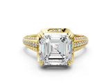 Yellow gold Asscher Solitaire Pave Split Shank Ring with Four-Prong Setting_69