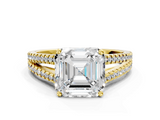 Yellow gold Asscher Solitaire Split Shank Pavé Diamond Engagement Ring_25