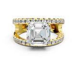Yellow gold Asscher Solitaire Split Shank Pave Diamond Ring_46