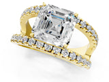 Yellow gold Asscher Solitaire Split Shank Pave Diamond Ring_47