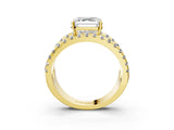 Yellow gold Asscher Solitaire Split Shank Pave Diamond Ring_49