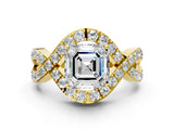 Yellow gold Asscher Solitaire Twist Band Pavé Diamond Engagement Ring_53