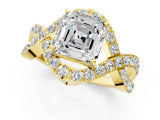 Yellow gold Asscher Solitaire Twist Band Pavé Diamond Engagement Ring_54