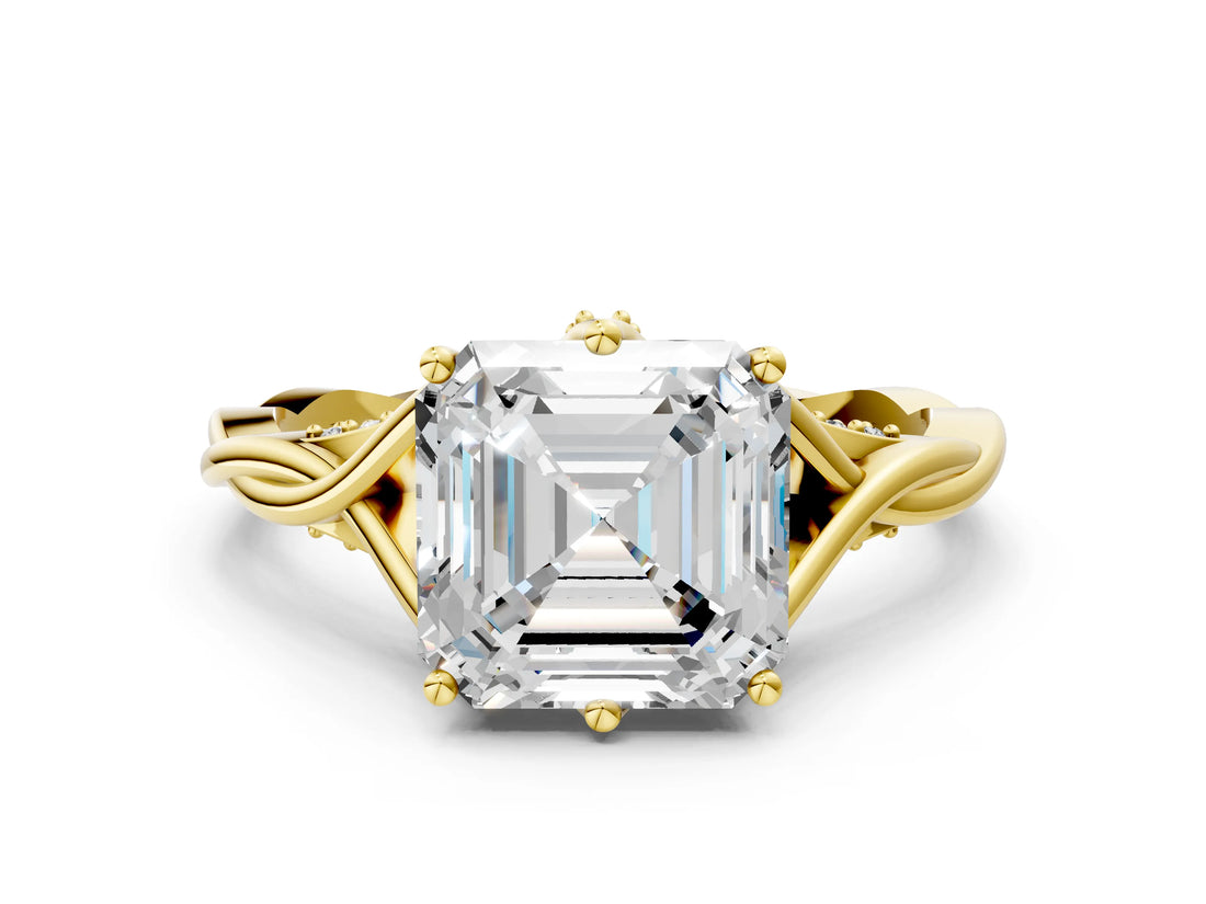 Yellow gold Asscher Solitaire Twist Band Six-Prong Setting