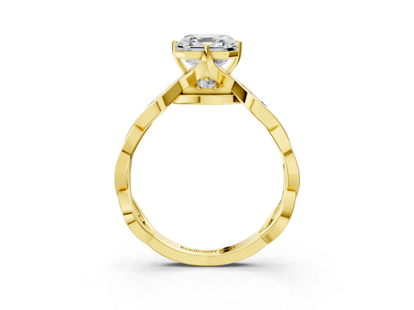 Yellow Gold Asscher Cut Twisted Engagement Ring Setting with Accented Crossover Band