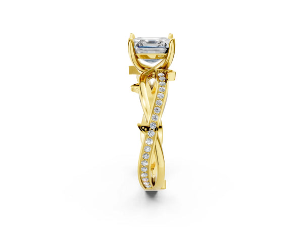 Yellow Gold Asscher Cut Crossover Twist Pave Engagement Ring Setting