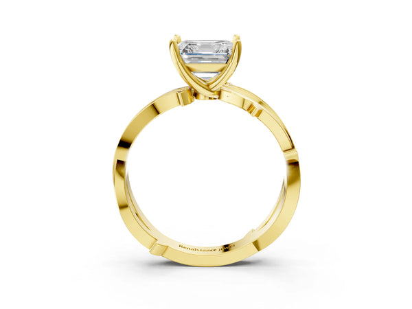 Yellow Gold Asscher Cut Crossover Twist Pave Engagement Ring Setting