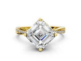 Yellow gold Asscher Solitaire Twist Band with Pavé Diamonds and Four-Prong Setting_74