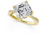 Yellow gold Asscher Solitaire Twist Band with Pavé Diamonds and Four-Prong Setting_75