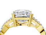 Yellow gold Asscher Solitaire Twist Band with Pavé Setting and Four-Prong Setting_10
