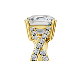Yellow gold Asscher Solitaire Twist Band with Pavé Setting and Four-Prong Setting_11