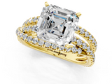 Yellow gold Asscher Solitaire Twist Band with Pavé Setting and Four-Prong Setting_12