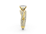Yellow gold Asscher Solitaire Twist Band with Pavé Setting and Four-Prong Setting_13