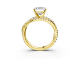 Yellow gold Asscher Solitaire Twist Band with Pavé Setting and Four-Prong Setting_14