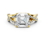 Yellow gold Asscher Solitaire Twist Band with Pavé Setting and Four-Prong Setting_6