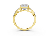 Yellow gold Asscher Solitaire Twist Band with Pavé Setting and Four-Prong Setting_9