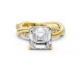 Yellow gold Asscher Solitaire Twist Band with Pave Prong Setting_24