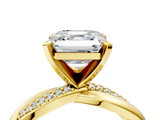 Yellow gold Asscher Solitaire Twist Band with Pave Prong Setting_28