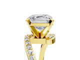 Yellow gold Asscher Solitaire Twist Band with Pave Set Diamonds and Four-Prong Setting_11