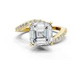 Yellow gold Asscher Solitaire Twist Band with Pave Set Diamonds and Four-Prong Setting_6
