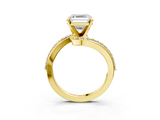 Yellow gold Asscher Solitaire Twist Band with Pave Set Diamonds and Four-Prong Setting_9