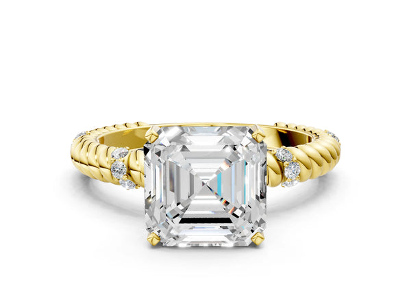 Yellow gold Asscher Solitaire Twisted Band Prong Set Engagement Ring