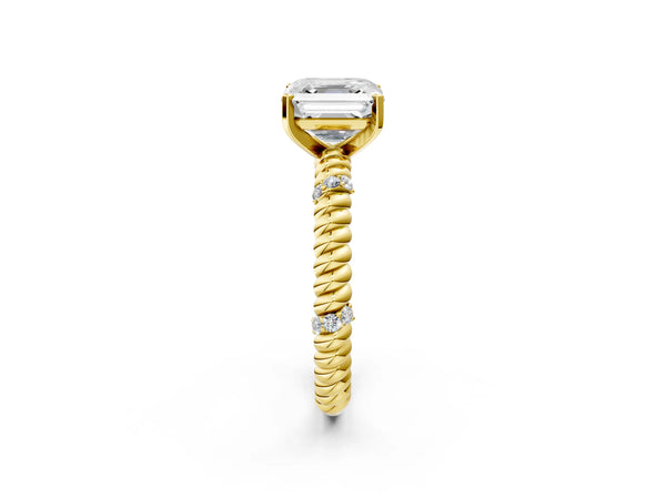 Yellow gold Asscher Solitaire Twisted Band Prong Set Engagement Ring