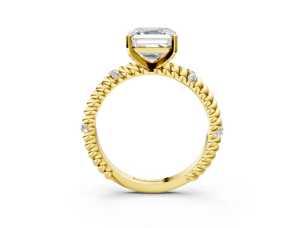 Yellow gold Asscher Solitaire Twisted Band Prong Set Engagement Ring