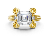 Yellow gold Asscher Solitaire Twisted Band Scroll Prong Ring_3