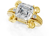 Yellow gold Asscher Solitaire Twisted Band Scroll Prong Ring_4