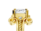 Yellow gold Asscher Solitaire Twisted Band Scroll Prong Ring_8