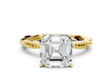 Yellow gold Asscher Solitaire Twisted Band with Bead Prong Setting_52