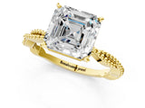 Yellow gold Asscher Solitaire Twisted Band with Bead Prong Setting_53
