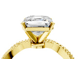 Yellow gold Asscher Solitaire Twisted Band with Bead Prong Setting_56