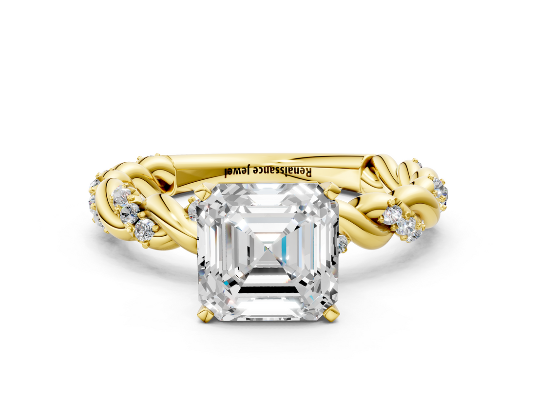 Yellow gold Asscher Solitaire Twisted Band with Pavé Accents and Four-Prong Setting_23