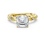 Yellow gold Asscher Solitaire Twisted Band with Pavé Accents and Four-Prong Setting_23