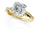 Yellow gold Asscher Solitaire Twisted Pave Diamond Ring with Four-Prong Setting_116