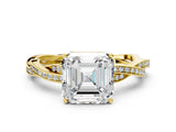 Yellow gold Asscher Solitaire Twisted Pave Diamond Ring with Four-Prong Setting_12