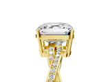 Yellow gold Asscher Solitaire Twisted Pave Diamond Ring with Four-Prong Setting_120