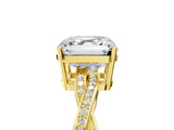 Yellow gold Asscher Solitaire Twisted Pave Diamond Ring with Four-Prong Setting_17