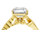 Yellow gold Asscher Solitaire Vine Band with Milgrain Prong Setting_7
