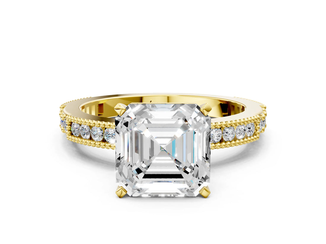 Yellow gold Asscher Solitaire with Pavé Band and Four-Prong Setting_53