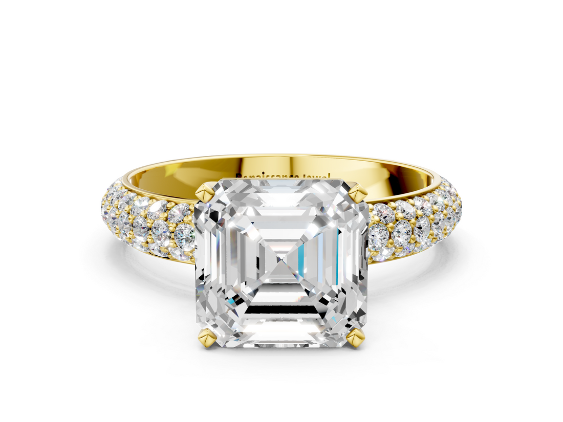 Yellow gold Asscher Solitaire with Pave Band and Four-Prong Setting_24