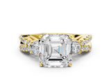 Yellow gold Asscher Three-Stone Diamond Ring with Pavé Split Shank and Four-Prong Setting_25