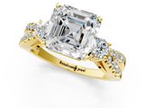 Yellow gold Asscher Three-Stone Diamond Ring with Pavé Split Shank and Four-Prong Setting_26