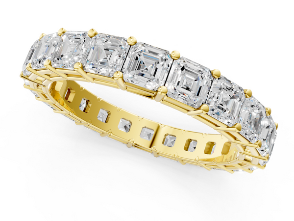 Yellow gold Asscher cut diamond Eternity Band with Shared Prong Setting