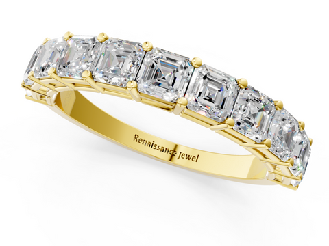 Yellow gold Asscher cut diamond Half Eternity Band with Shared Prong Setting_14