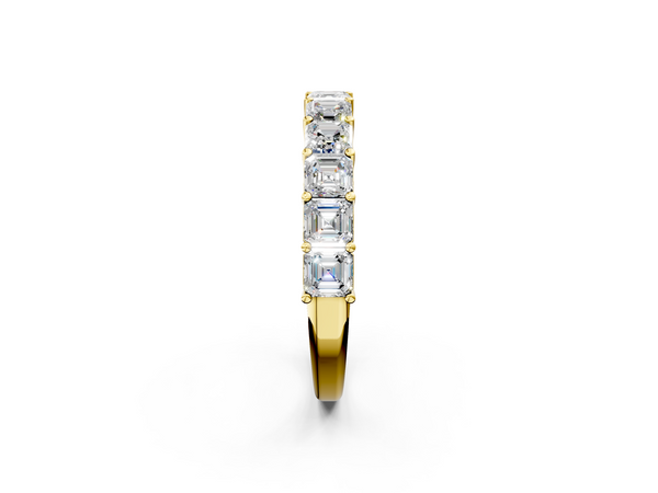 Yellow gold Asscher cut diamond Half Eternity Band with Shared Prong Setting