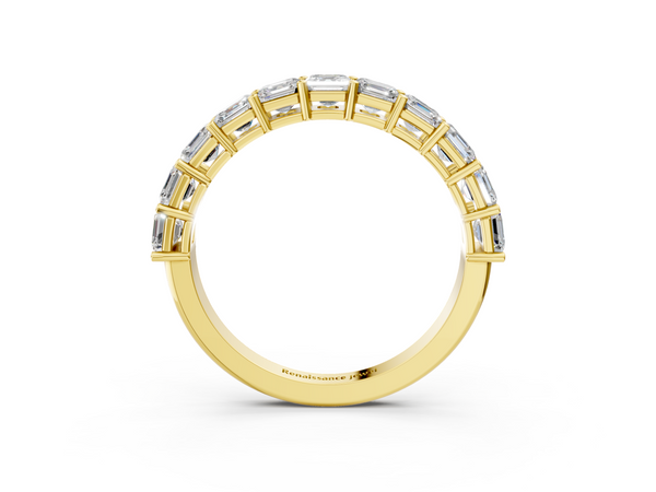 Yellow gold Asscher cut diamond Half Eternity Band with Shared Prong Setting